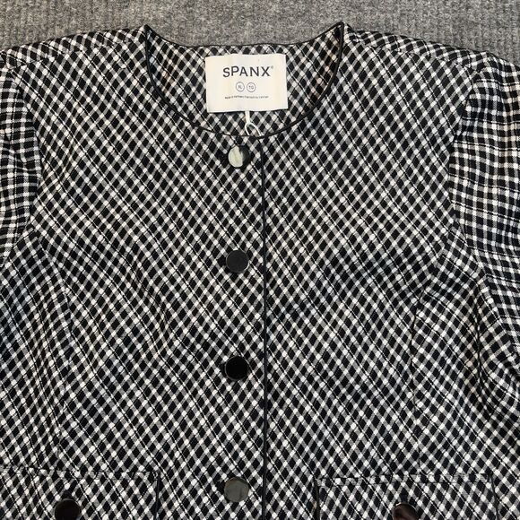 SPANX Womens Size XL Ponte Lady Jacket Stretch Jacquard Black Plaid Blazer NEW - Picture 3 of 12
